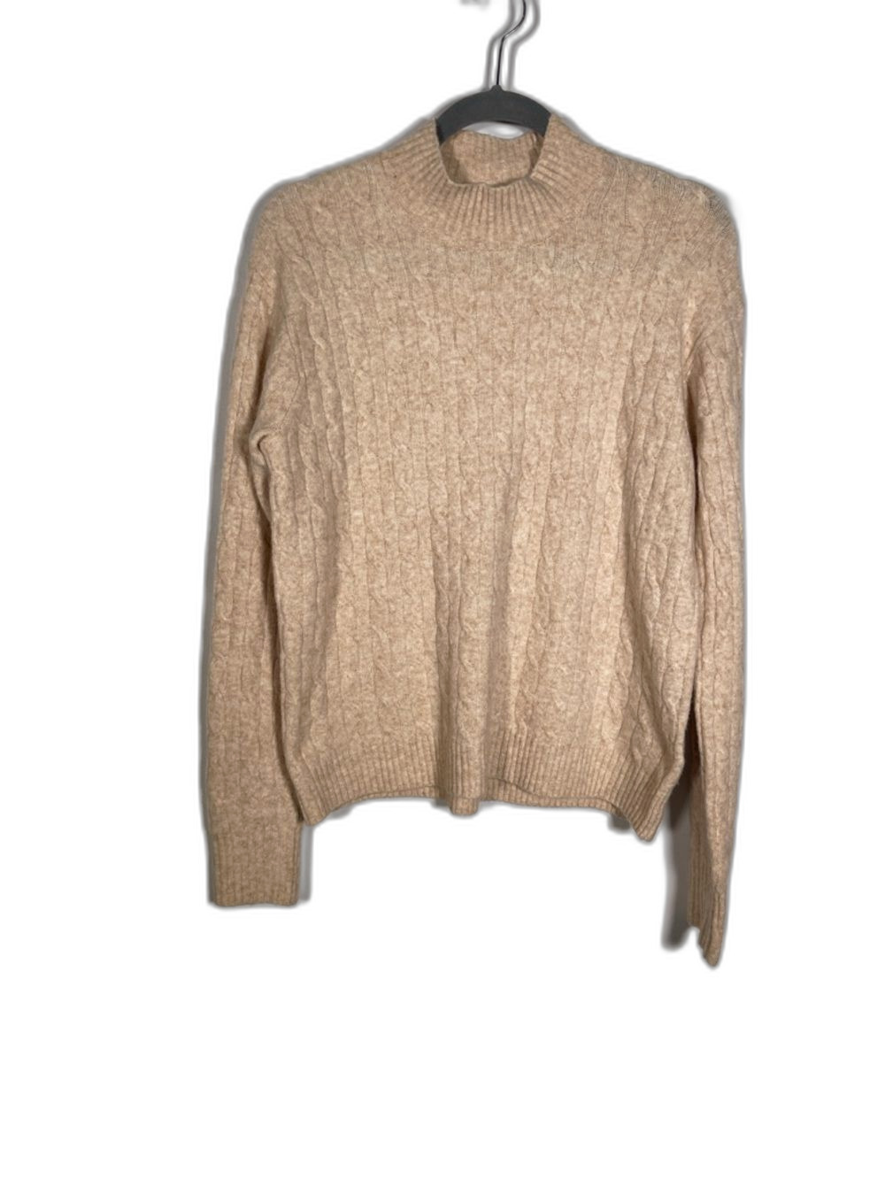 J. CREW WOMENS WOOL BLEND CABLE KNIT MOCK NECK SWEATER CREAM LARGE BU741